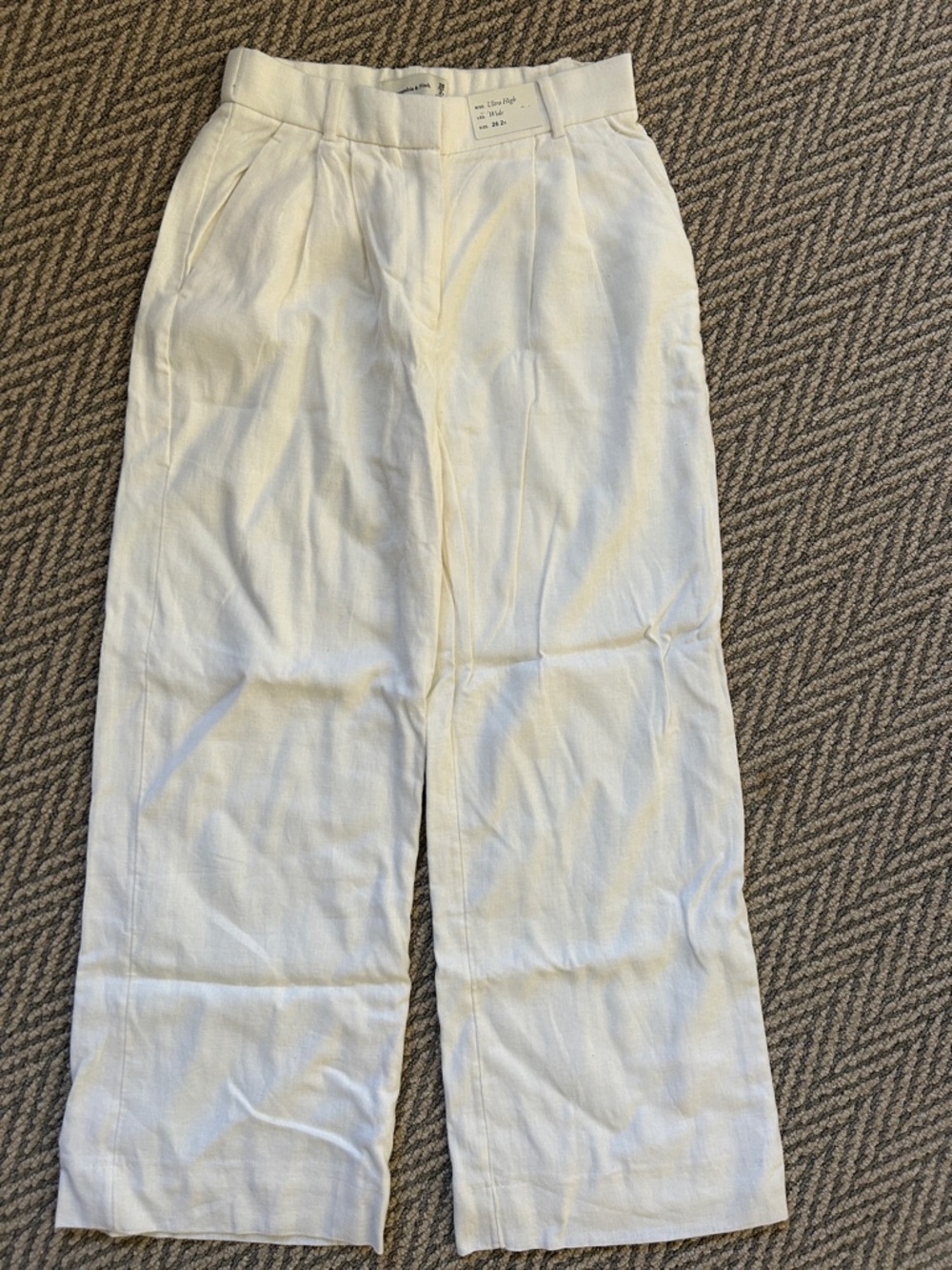 Abercrombie & Fitch Cream Wide-Leg Linen Pants